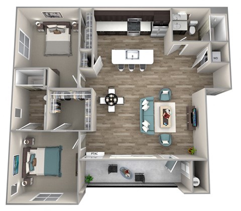 Floor plan for 2 beds, 2 baths, 1159 sqft